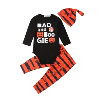 

Toddler Newborn Baby Boy Girl Clothes Set Autumn Long Sleeve Pumpkin Bodysuit Tops Striped Pants Boys Clothing Outfits 3PCS