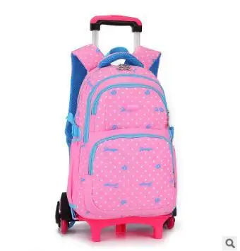 Детский Школьный рюкзак с колесами, Детские рюкзаки на колесиках, Детская сумка на колесиках для девочек, дорожный Рюкзак-тележка сумка для детей - Color: 6wheels pink