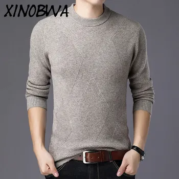 

England Style New 2018 Winter Men's High Fashion Turtleneck Long Sleeve Thick Keep Warm 100%Wool Sweater Clothes Men Pullover
