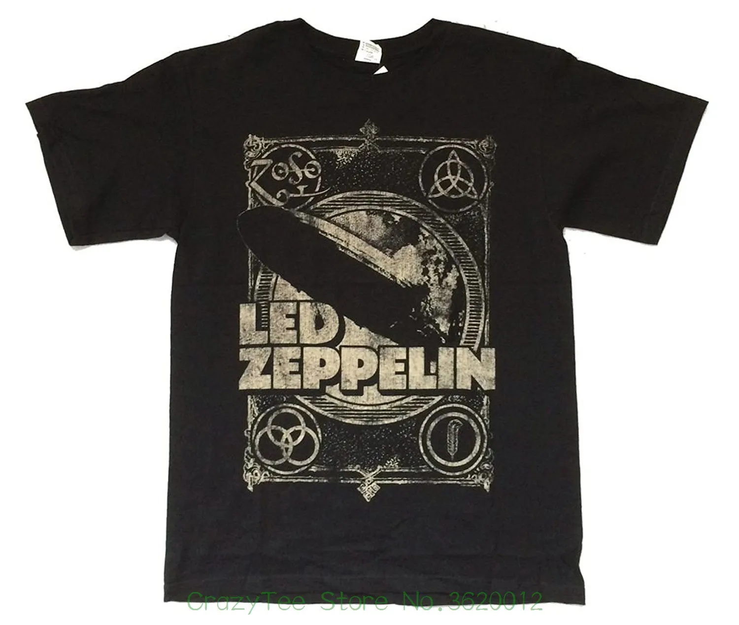 

Cotton Cool Design 3d Tee Shirts Burning Blimp Distressed Runes Images Black T Shirt