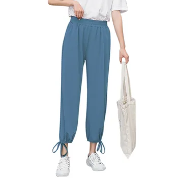 

2019 cargo pants women Comfy Harem Pants Mid Waist Elastic Drawstring Solid Color Loose Straight Casual Long Trousers