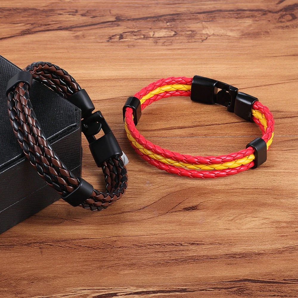 Bracelet Jewelry Stainless Steel Men Women National Flag PU Leather Handmade