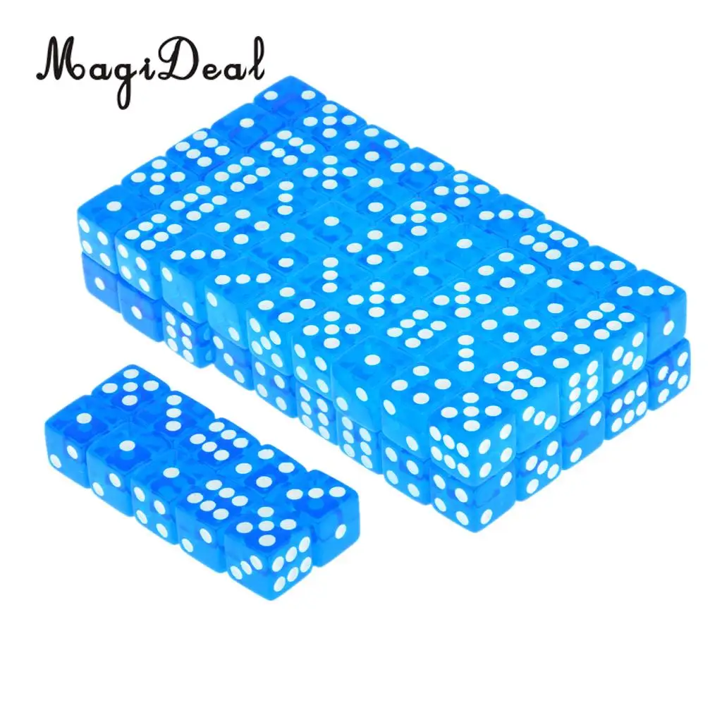 MagiDeal High Quality 100 x Translucent 16mm Six Sided Spot Dice RPG Games for Funny Party Club Dice Sport Game 5 Colors Choose