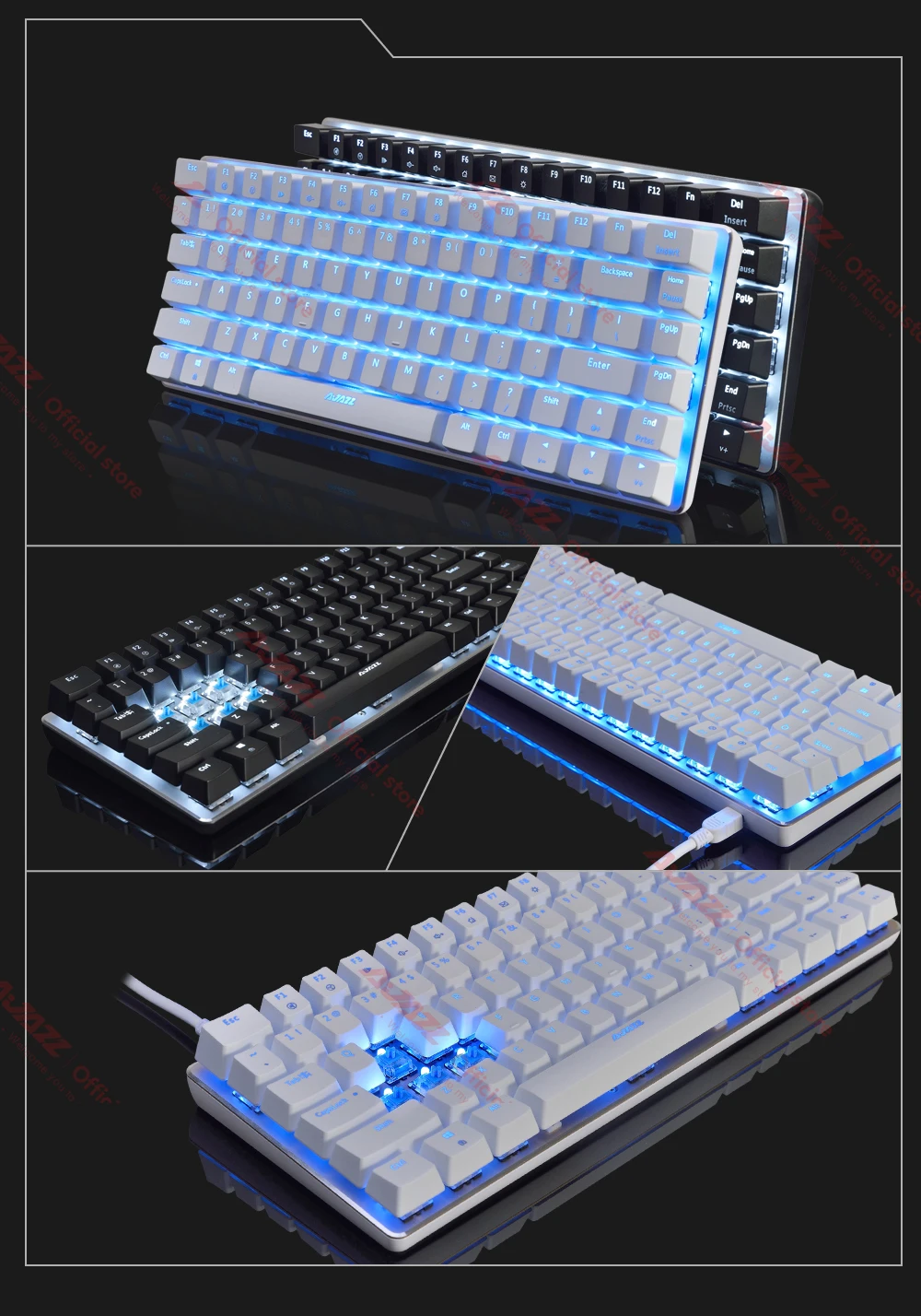 Ajazz AK33 gaming keyboard 82 ключи Русский/Английский RGB подсветкой эргономичный проводной/беспроводной механическая клавиатура бесконфликтного