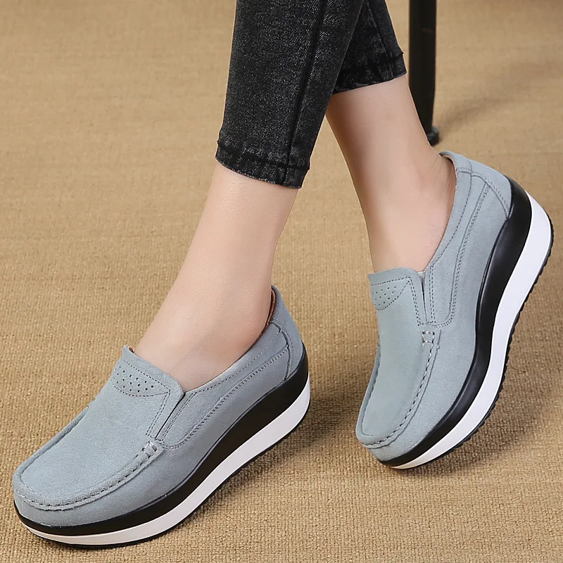 US $19.53 Dongnanfeng Womens Woman Female Ladies Cow Suede Genuine Leather Shoes Flats Loafers Platform Moccasins Elegant Slip On Px3213