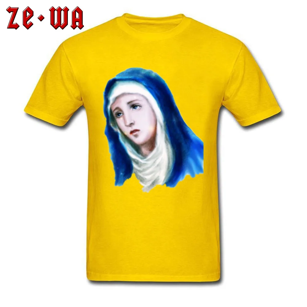 Fitted Men's T Shirt Virgin Mary Painting Printed On Tops Tees Pure Cotton Short Sleeve Classic T-shirts Crewneck Virgin Mary Painting yellow