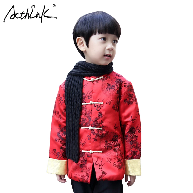 

ActhInK New Winter Children Chinese Style Coat Boys Cotton Padded Hanfu Coat Kids China New Year Costume Boys Tang Dragon Coat