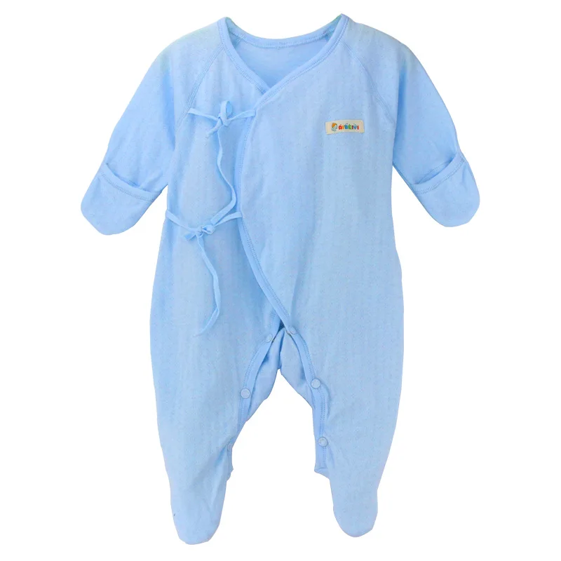 

Baby Footed Pajamas with Mitten Cuffs Blet Closure 100% Cotton Solid Color Soft Cute Baby Footies Sleepers 0-6 Months