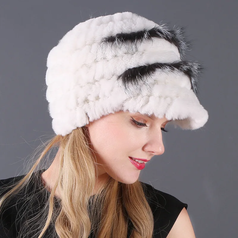 Зимняя утолщенная Кепка с козырьком, женская шапка из меха кролика Рекс, женская модная теплая универсальная Уличная Повседневная Ушная защитные колпачки H7027 - Цвет: Style2