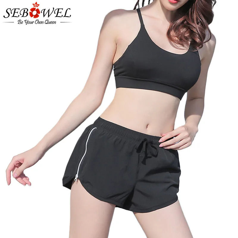 SEBOWEL Loose Lace Up Breathable Yoga Shorts Women Zipper Sports