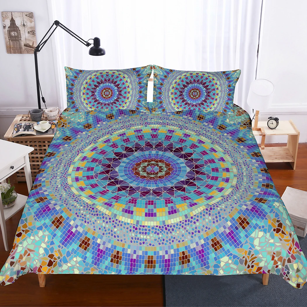 MUSOLEI 3D Duvet Cover Set Bohemian Round Mosaic Mandala Bed Sheet Twin