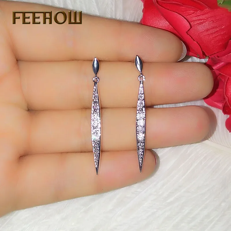 Женские длинные висячие сережки FEEHOW свадебные и вечерние с искусственным камнем