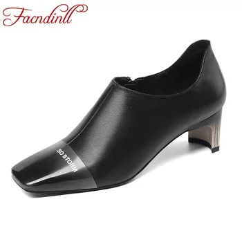 

FACNDINLL new fashion brand genuine leather square toe high heels women pumps high heel shoes wedding shoes woman girls shoes