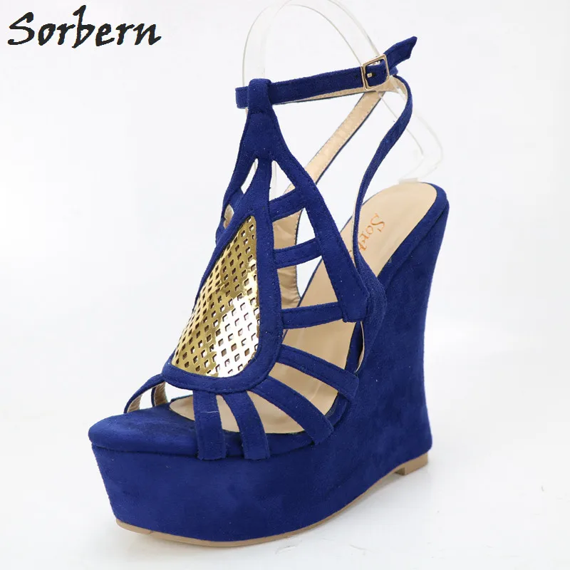 blue wedge shoes