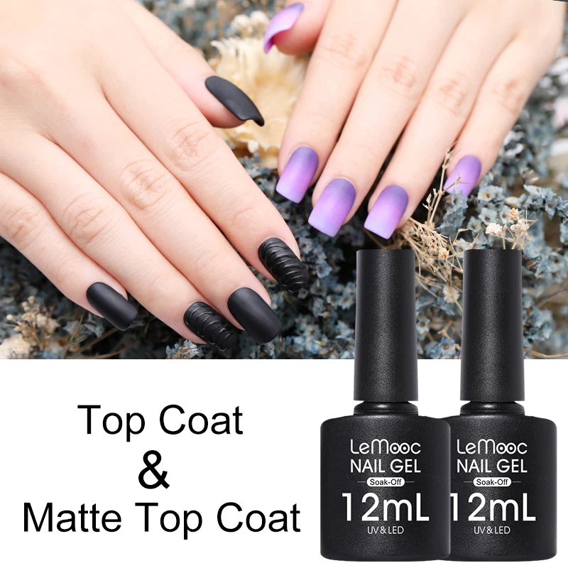 

LEMOOC 12ml Base Coat Gel Nail Polish Matte Top Coat UV Gel Varnish Transparent Soak Off No Wiping Nail Art Gel Design