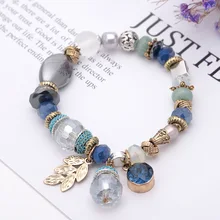 Натуральный Камень листья Lady beaded браслет, ручная вышивка стразами, богемный небольшой свежий, Бижутерия Аксессуары