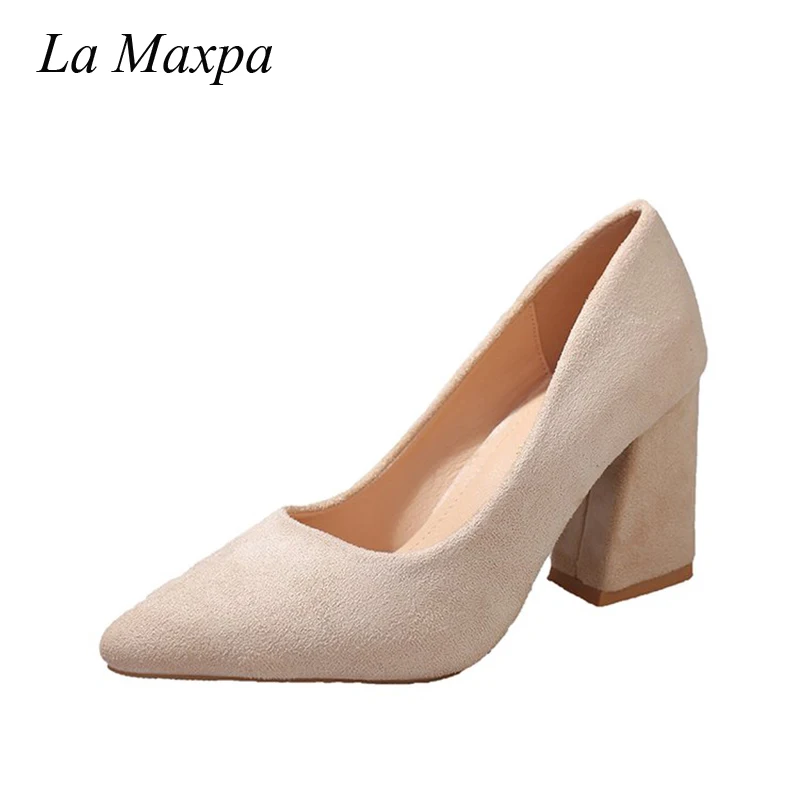 La MaxPa Nude High Heels Sexy Office Thick Heels Women Shoes Big Size 35-41 Ladies 2018 Pointed Toe Mature Slip-On Black Pumps La MaxPa Nude High Heels Sexy Office Thick Heels Women Shoes Big Size 35-41 Ladies 2018 Pointed Toe Mature Slip-On Black Pumps