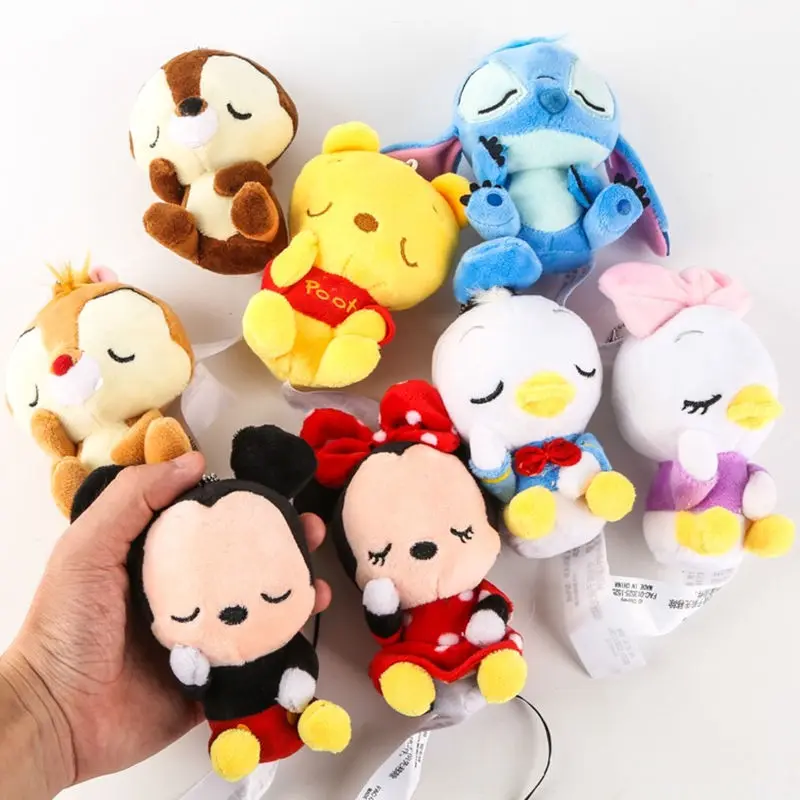 

Disney 12cm Mickey Minnie Mouse Plush Toys Doll Winnie Bear Squirrel Bag Ornament Keychain Chip Dale Pendant Toys for children