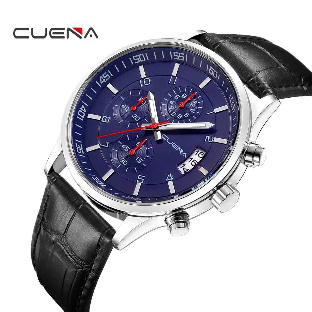 

CUENA Creative Quartz Men Watch Leather Chronograph Army Military Sport Watches Clock Men Relogio Masculino Reloj Hombre