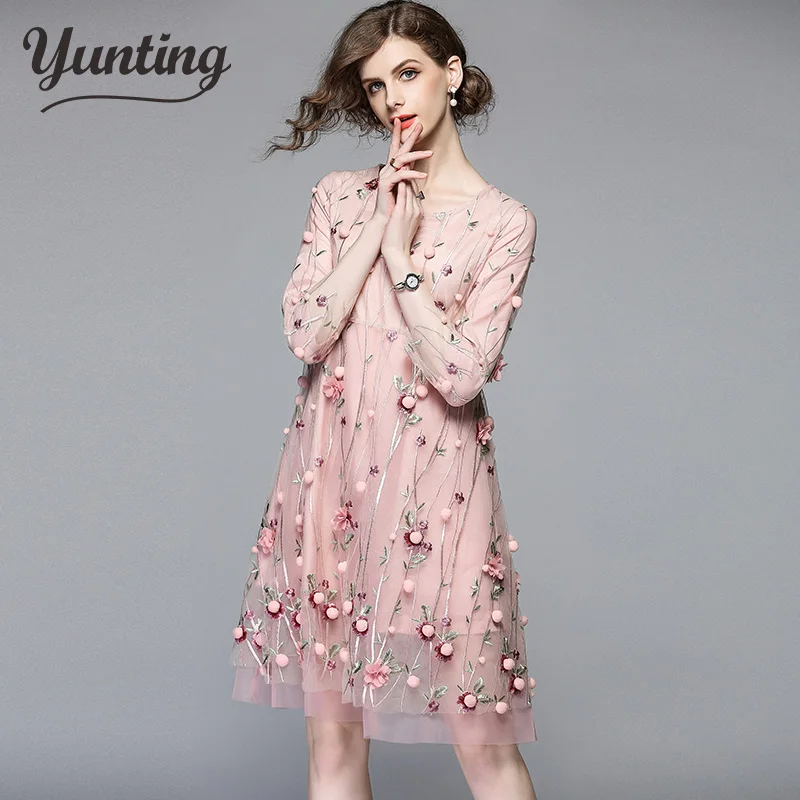 Женское осеннее Сетчатое вечернее платье с вышивкой Vestidos модные элегантные