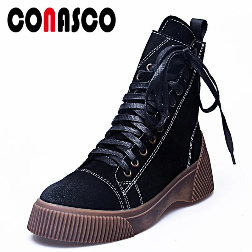 

CONASCO 2019 New Shoes Woman Winter Thick Genuine Leather Women Snow Boots Warm Winter Boots Ankle Boots For Women Martin Shoes