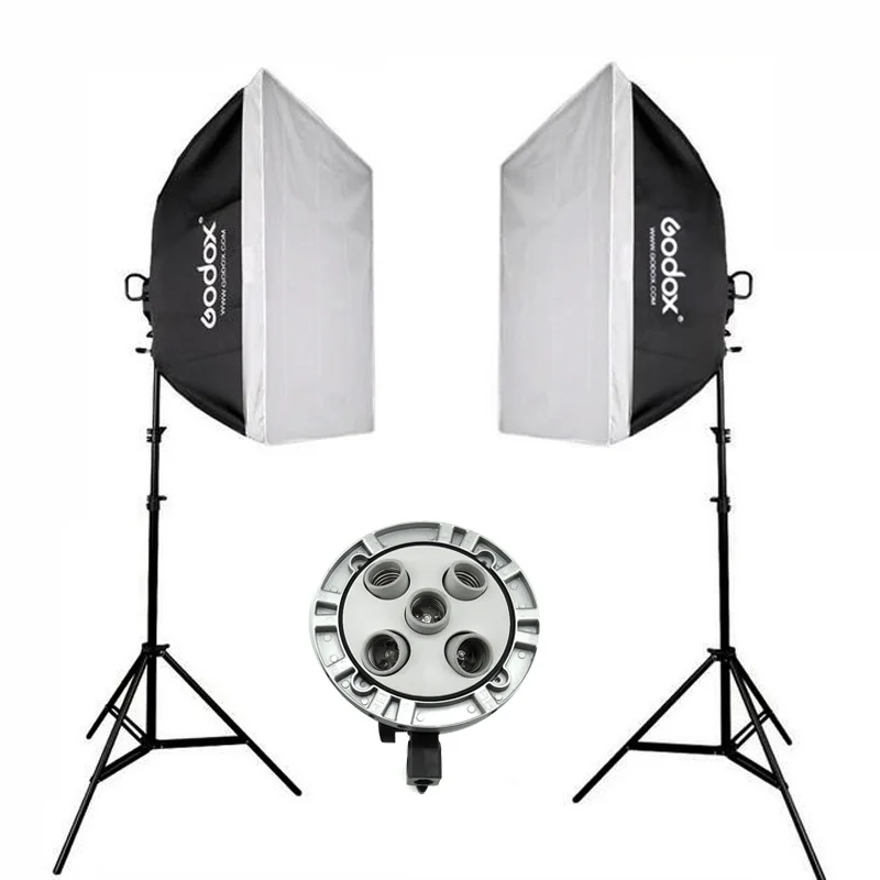 2x Godox TL-5 E27 5 патронов, светильник+ 10 шт. 150 Вт 5500 к лампа для фотостудии, непрерывный светильник, софтбокс, трехцветная лампа, комплект головок - Цвет: without Bulbs