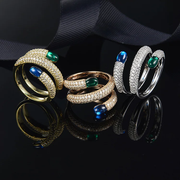 

[MeiBaPJ]Pure S925 Sterling Silver Candy Ring for Women With AAA High Quality Green Blue Stones Rings Jewelry Gift Box