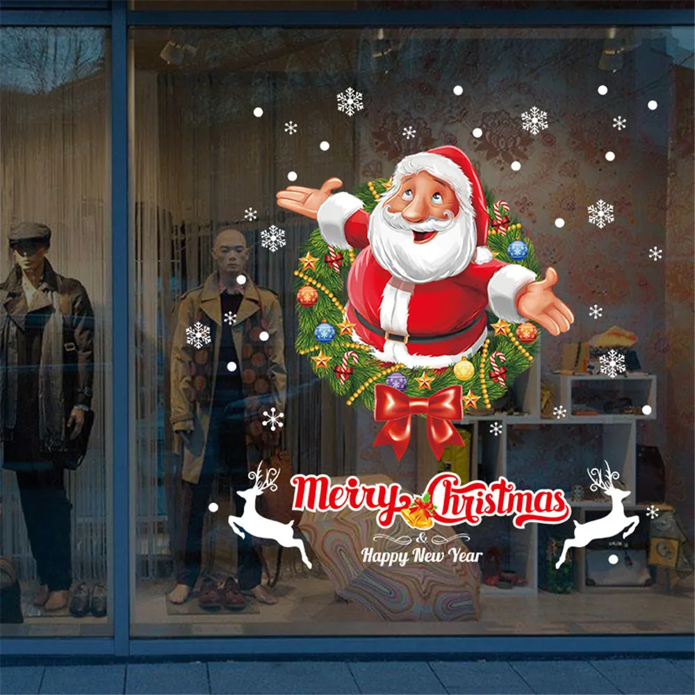 

Merry Christmas 70x50cm Christmas Ball Elk Santa Claus Sticker Home/Shopping Store Window Showcase Wall Sticker Xmas Decoration