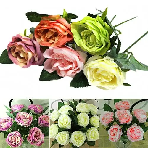 

1 PC Artificial Silk Rose Fake Flower Leaf Bridal Bouquet Home Wedding Decor Christmas Gift 6LIO