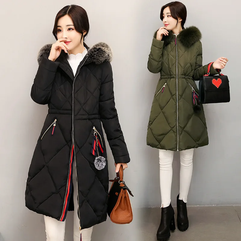 

Fur Collar Hooded Cotton Padded Coat Large Size Winter Women Parkas New 2019 Long Section Slim Outerwear Thicker Warm Overcoat