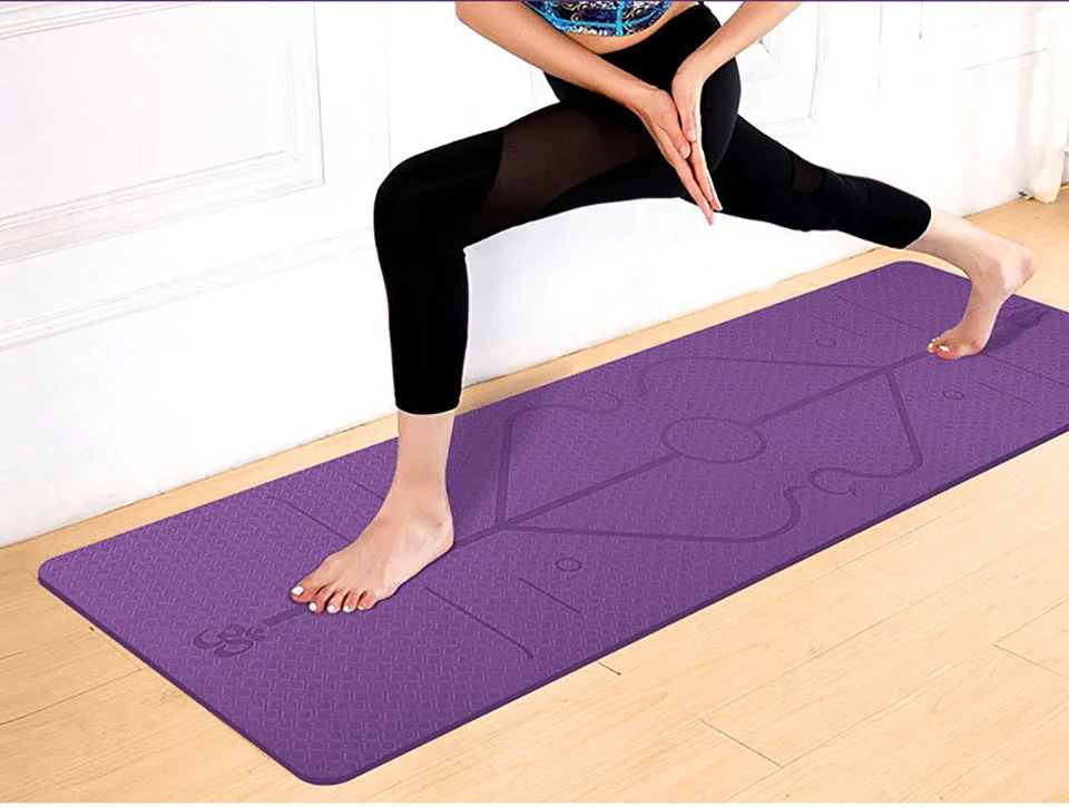 6 мм TPE коврик для йоги с позиционной линией Противоскользящий коврик 183 см X 61 см высокой плотности для начинающих занятий фитнесом