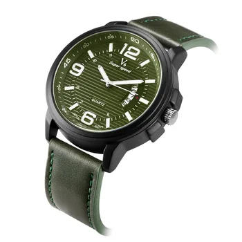 

Military Men Watch Green Sport Quartz Army Wristwatches Date Display Life Waterproof PU Strap Quartz Male Clock orologio uomo