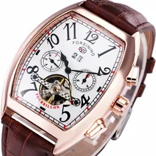 2016 Top Brand Men Women Auto Mechanical Watch Multifunction Tourbillon Couple Wristwatch Leather Band Calendar Tonneau Sub-dial