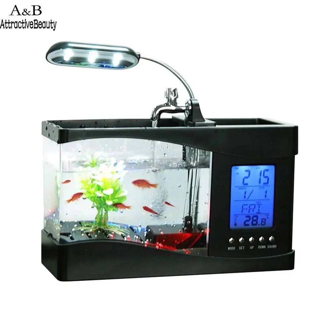

USB Mini Fish Tank Aquarium Turtle 1.2kg Tank Ecology Goldfish White, Black Tank