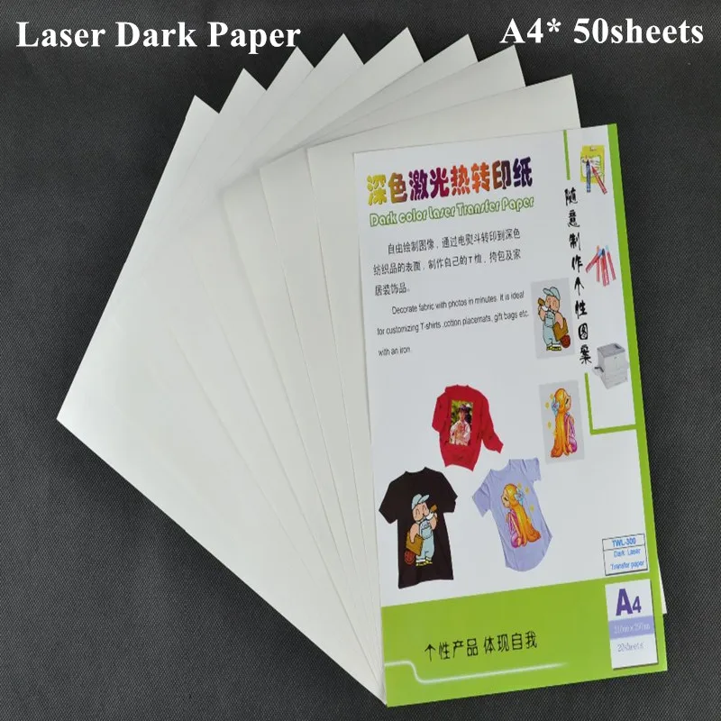 

(A4*50pcs) Laser Heat Transfer Paper for Dark and Light T shirt Iron on Color Thermal Printing Paper Papel Transfers TWL-300