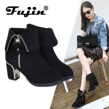 

Fuijn Hot Autumn Winter Women Boots Square Heel Suede Leather Ankle Boots Solid European Ladies Shoes Big Size 35-42 Booties