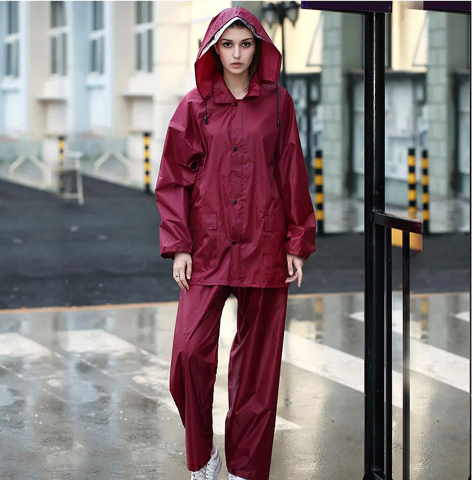 Модная женская/Мужская ветровка, соединенный костюм, водонепроницаемый дождевик для прогулок и рыбалки, дождевик, плащи, пончо - Цвет: red raincoat set L