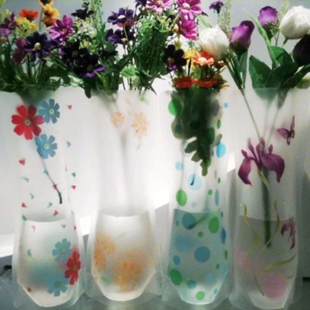 2 шт портативная Экологичная Милая Складная ваза для цветов, украшение для дома, свадьбы, офиса, случайная пластиковая ваза для цветов из ПВХ