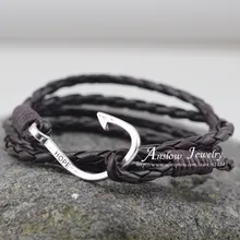 LOW0077LB 2015 New Fashion Jewelry Leather DIY Bangles Hooks Hope Letter Bracelet Leather Vintage Male Bracelets Free Shipping