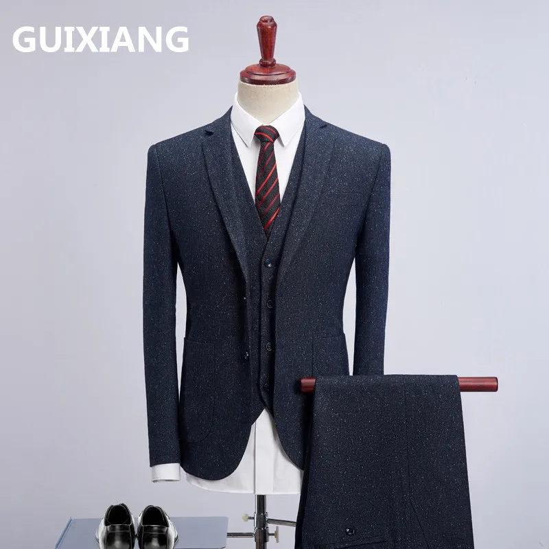 

(Jacket+Vest+Pants) 2018 new style jacket Men thicken winter woolen suits Men's Slim Fit business wedding Suit men classic suits