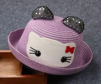 BINGYUANHAOXUAN/брендовые соломенные шляпы, летние детские украшения с ушками, красивые детские шляпы для девочек и мальчиков, одноцветные детские шляпы - Цвет: purple