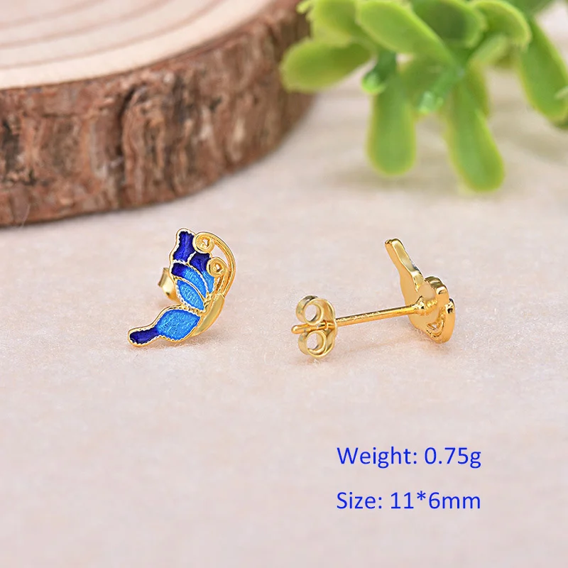 Gold-Silver-Plating-Blue-Color-Simple--Butterfly-Stud-Earrings-Chinese-Cloisonne-Enamel-Charm-Jewelry-Fashion-Animal-Earrings-(5)