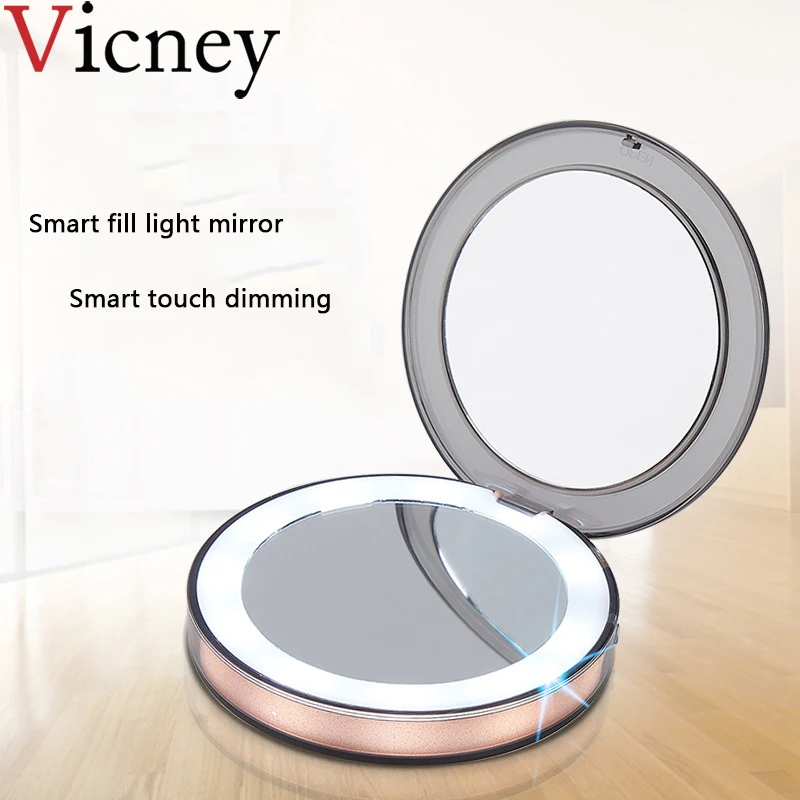 

Vicney LED Lighted Mini Makeup Mirror 3X Magnifying Compact Mirror Travel Portable Sensing Lighting Mirror for women