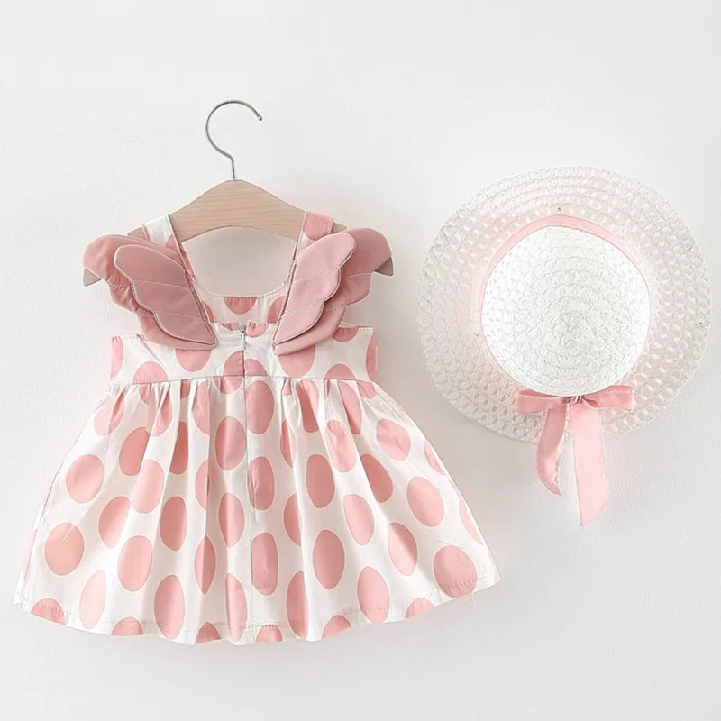 

Baby Dress New Summer Cute Polka Dot Sleeveless Princess Dress for Girl Kids Party Dress With Hat Toddler Girl Clothes 6M 24M