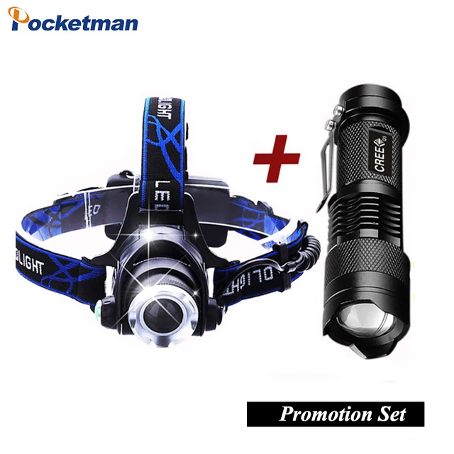 Promotion Set! 6000LM Head lamp LED Headlight T6 Head lights headlamps +Q5  Mini flashlight 2000lm Zoom Fishing Travel Lantern