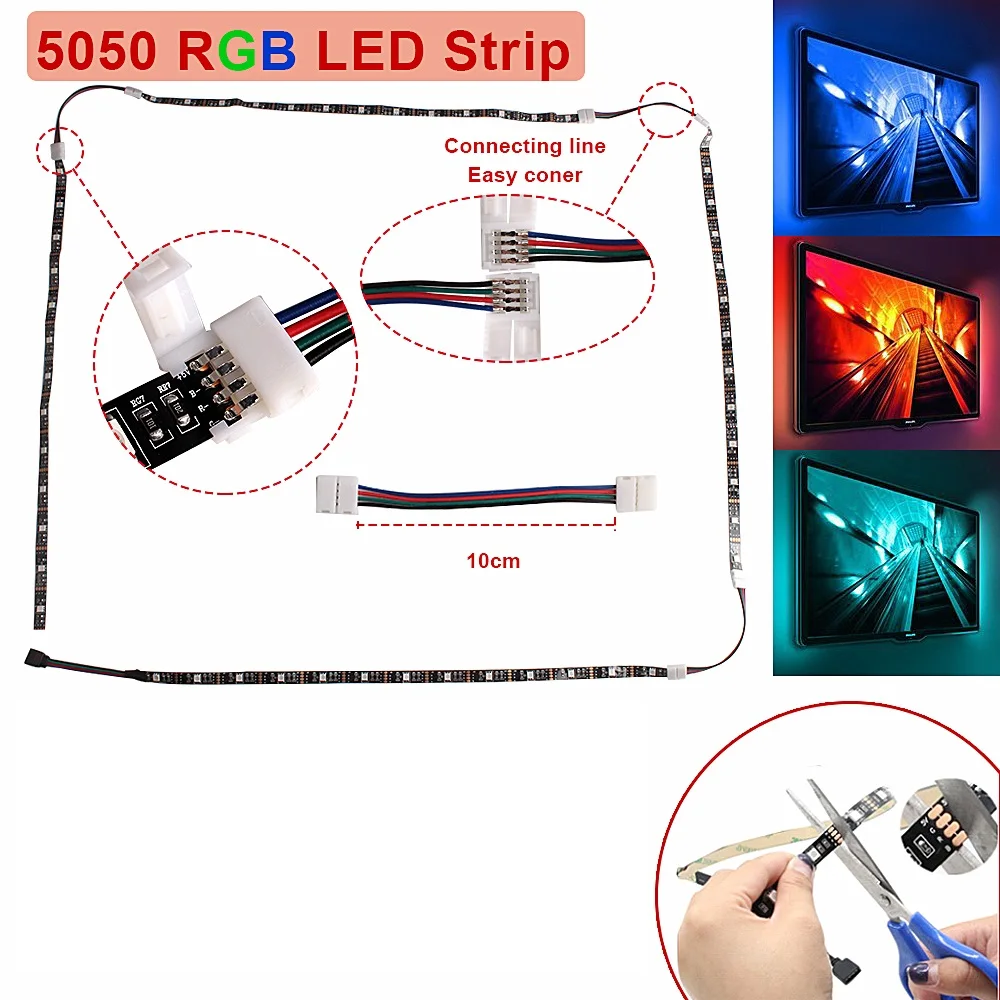 1 м 2 м 3 м неоновые огни USB светодиодные ленты RGB Ambilight ТВ-Диодная лента Музыка ИК-контроллер автомобильная светодиодная лента датчик звука 5 в гибкий неон