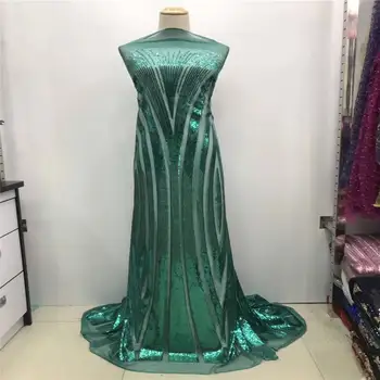 

Latest African 3d Lace Fabrics Embroidered French Sequins Lace Fabric 2019 Nigerian French Net Lace Fabrics Lake blue green red