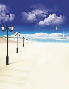 

Blue Sea Sky Light Boat Photography Backdrops Photo Props Studio Background 5x7ft