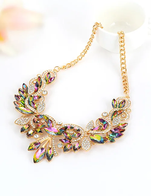 color necklaces Крупное ожерелье с подвеской и кристаллами ZINI, женское Макси ожерелье, Женская цепочка, колье, женские модные ювелирные изделия, подарки для любви - Окраска металла: color necklaces