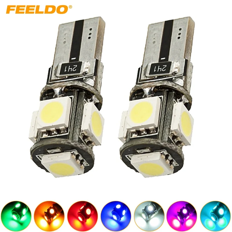 FEELDO 50 шт. Клин T10/W5W/194/168 5050 5SMD 5 светодиодный никаких ошибок выявлено не было Шина CAN автомобиль светодиод лампочки сигнальная лампа для